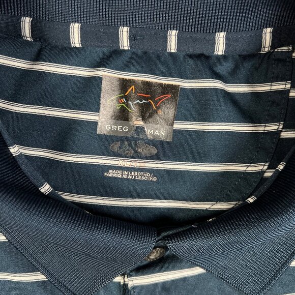 GREG NORMAN Shirt Men's Short Sleeve Striped Embroidered Polo Blue XL - Picture 2 of 10